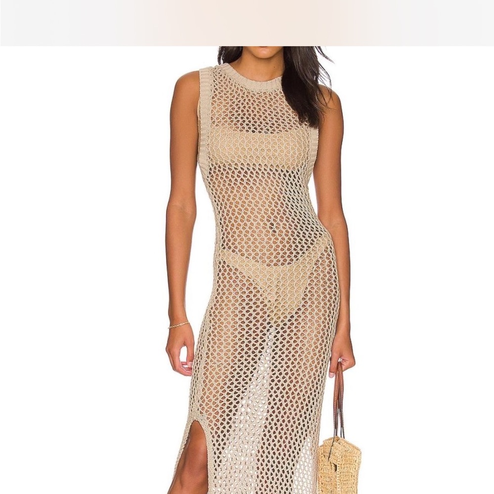 Beach Riot Beige Crochet Mesh Maxi Swim Cover-Up